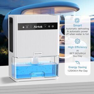 NEW IN BOX! Airtok Dehumidifier w/Timer, Auto-Defrost, Auto Shut-Off, (7) Lights